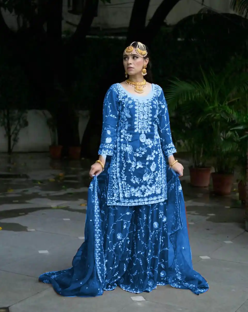 Royal Blue Fox Georgette Embroidery Work Salwar Suit