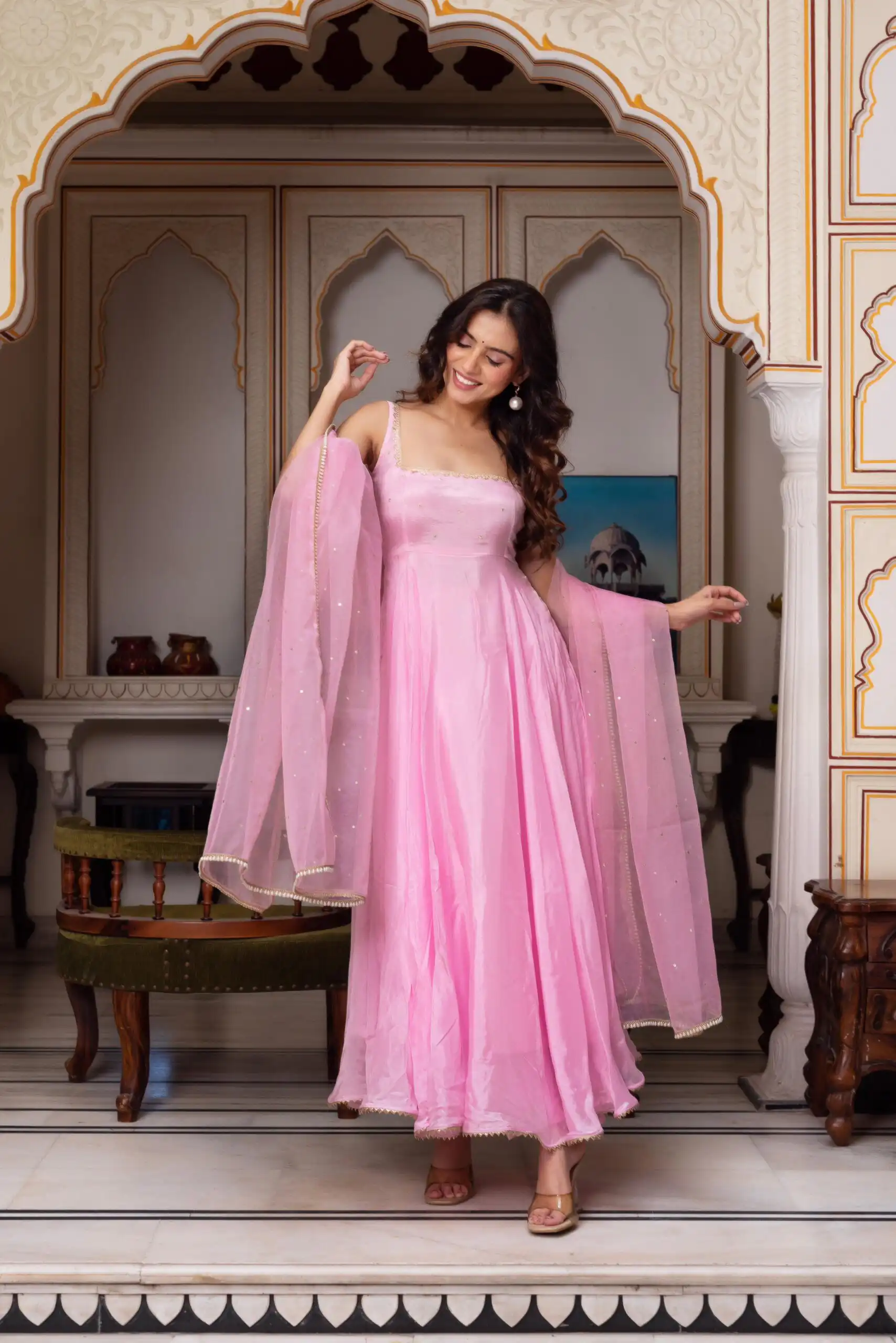 Light Pink Faux Georgette Embroidery Work Salwar Suit - Image 4