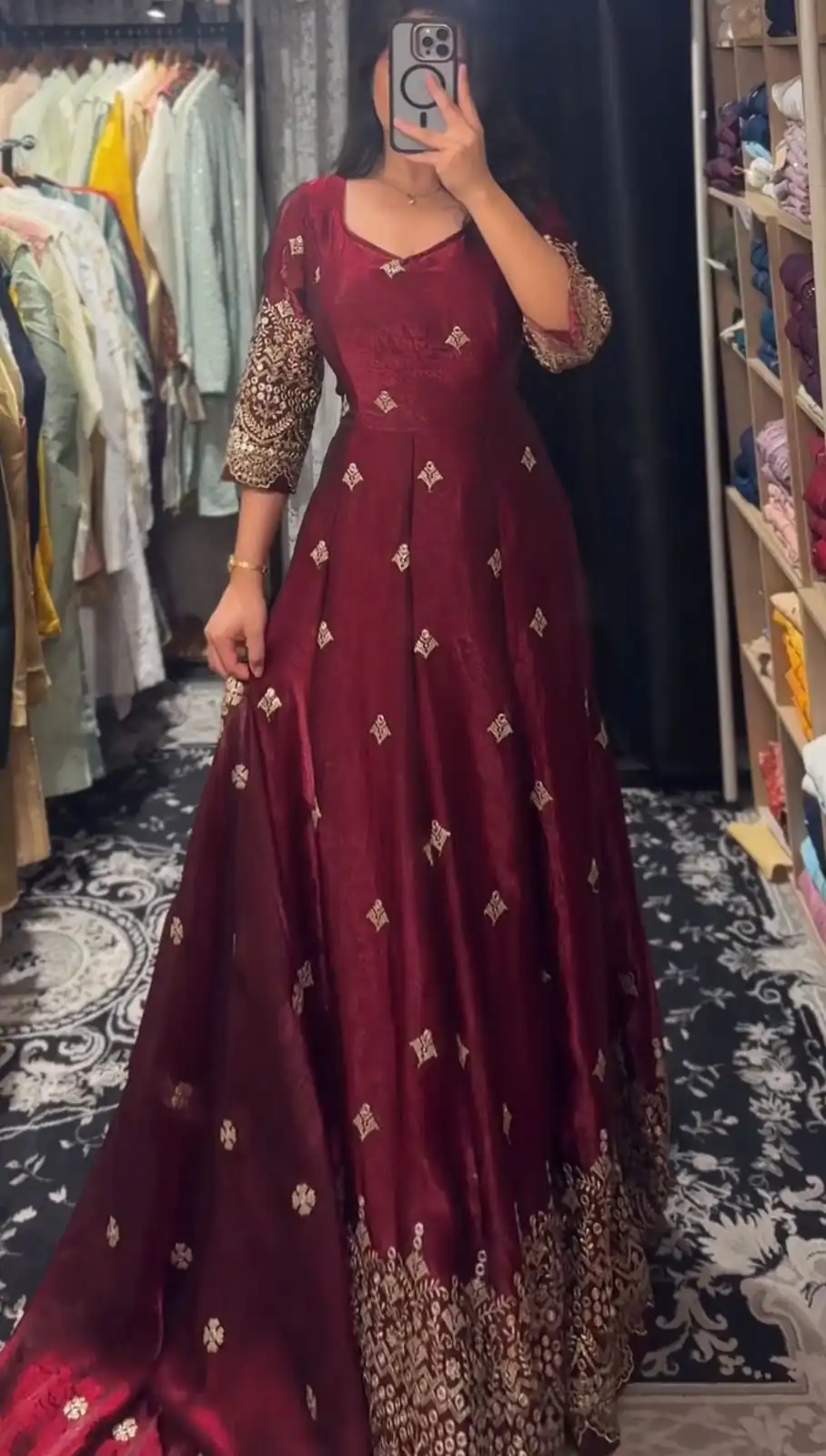 Maroon Fendy Silk Sequence Lace Work Gown - Image 2