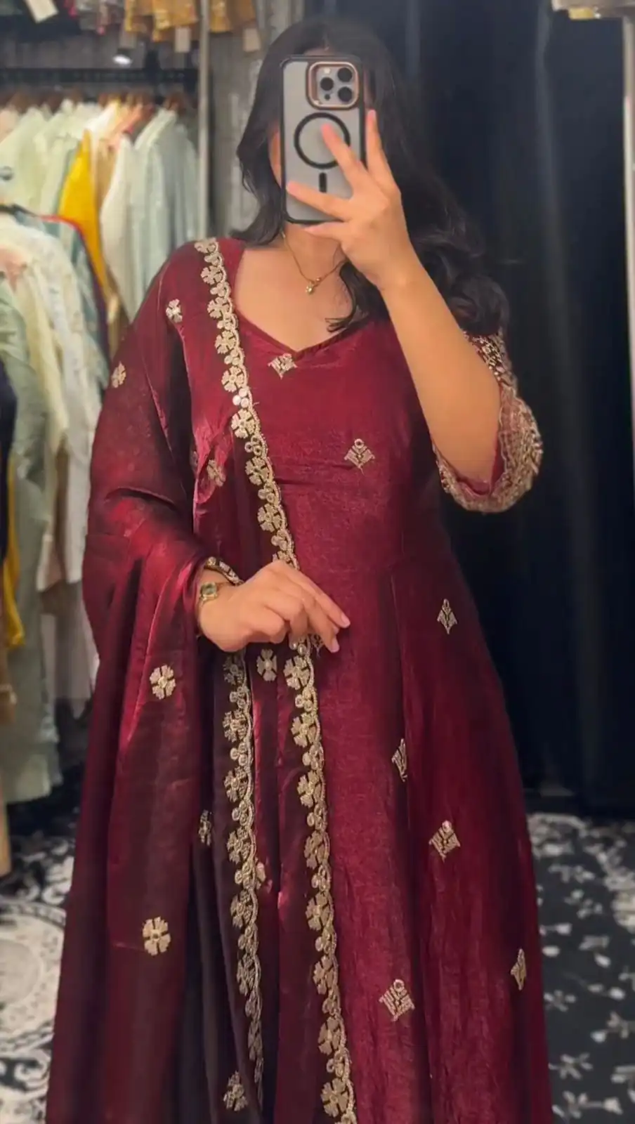 Maroon Fendy Silk Sequence Lace Work Gown - Image 4