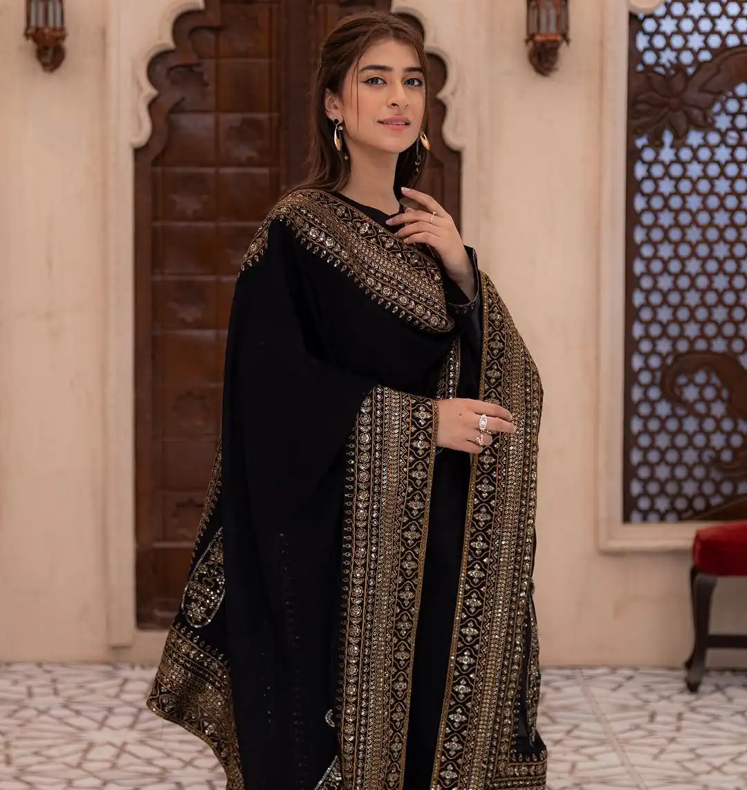 Black Natural Crep Silk With Embroider Salwar Suit - Image 4