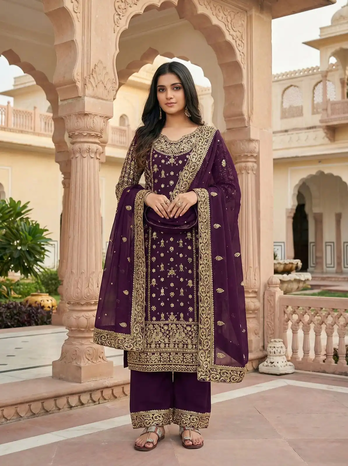 Purple Faux Georgette Embroidery Work Salwar Suit - Image 4