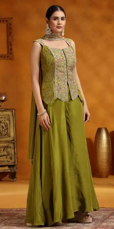 Lime Yellow Chinon With Sequins Work Salwar Suit