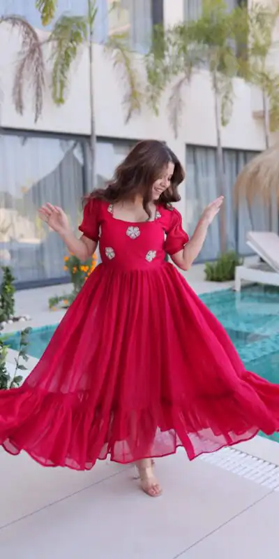 Pink Fendi Silk Embroidery Bead Work Gown