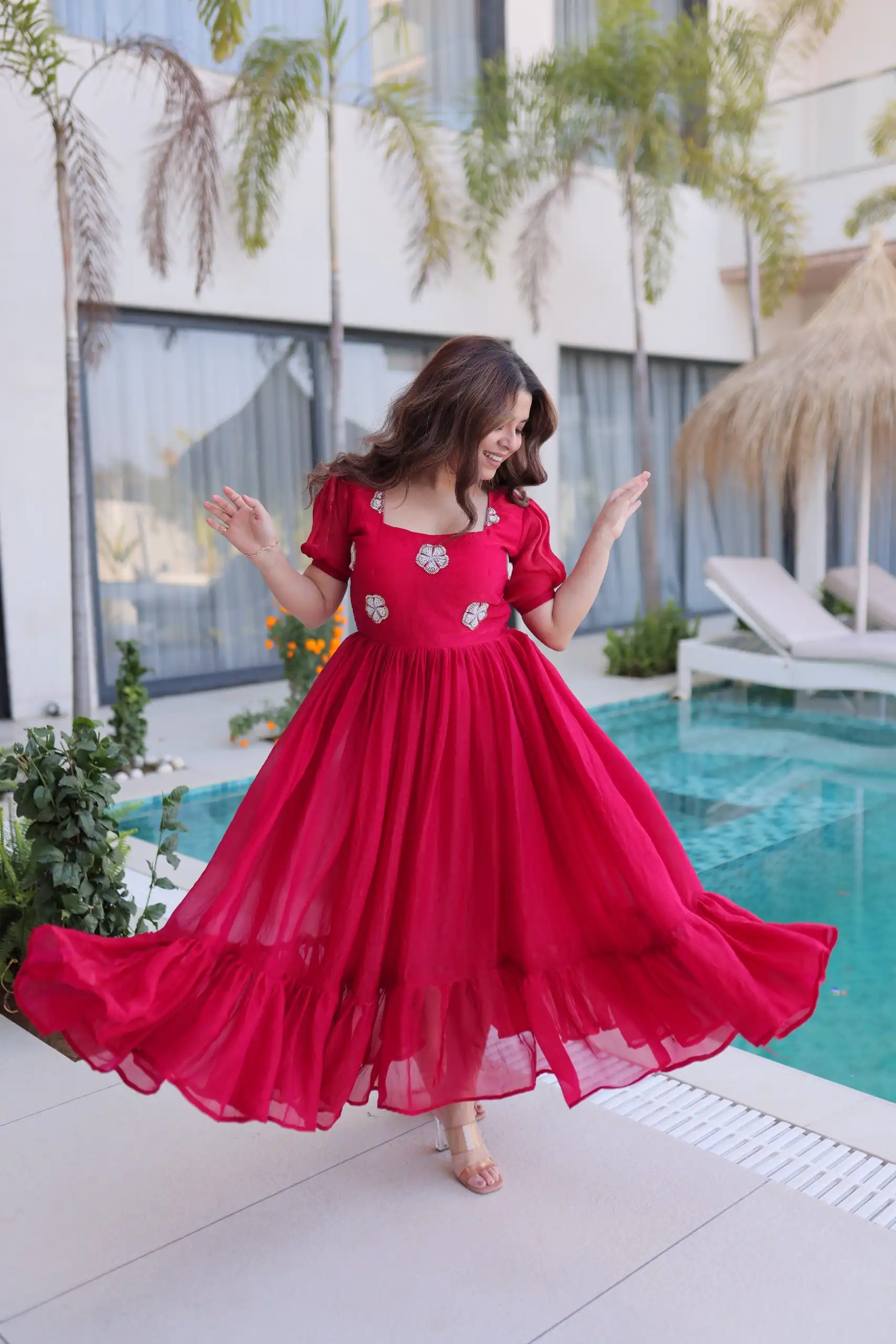 Pink Fendi Silk Embroidery Bead Work Gown