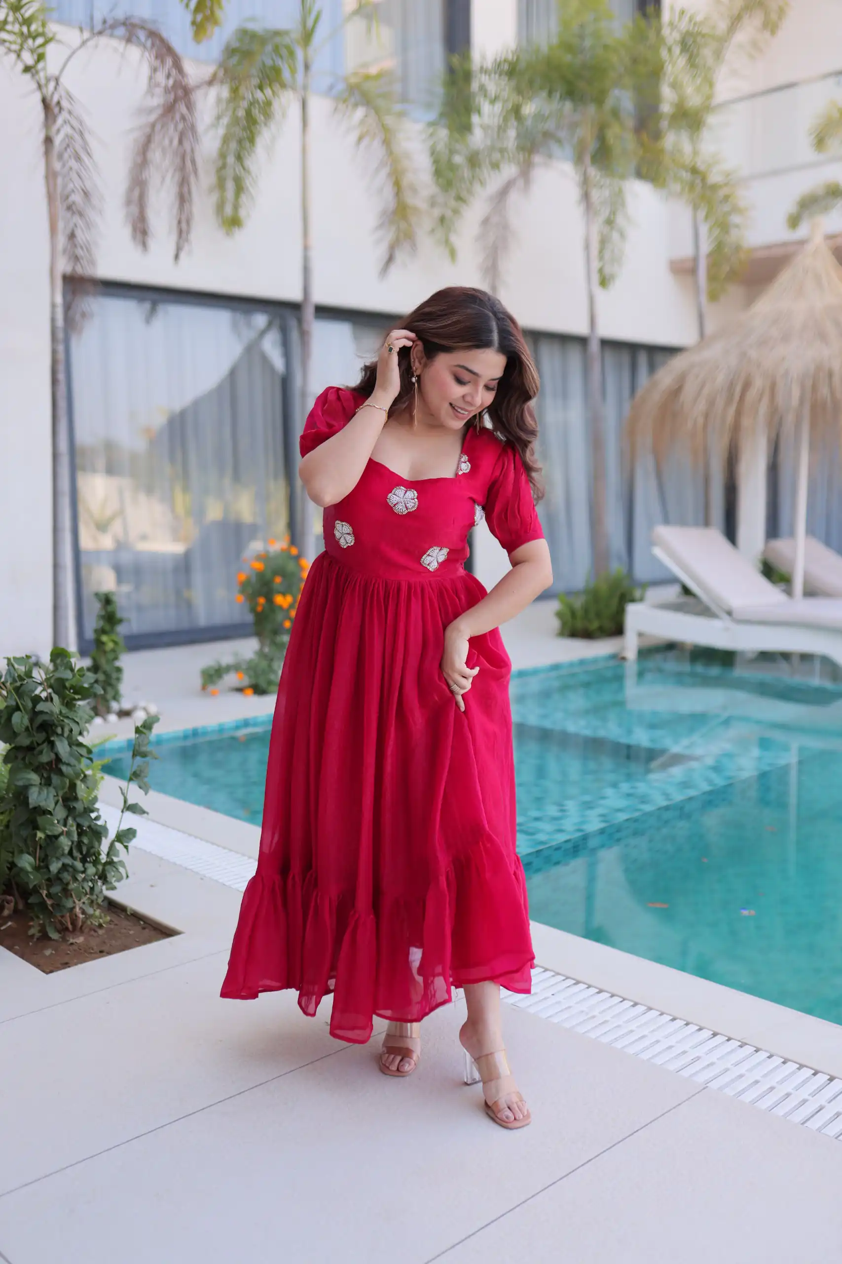 Pink Fendi Silk Embroidery Bead Work Gown - Image 3