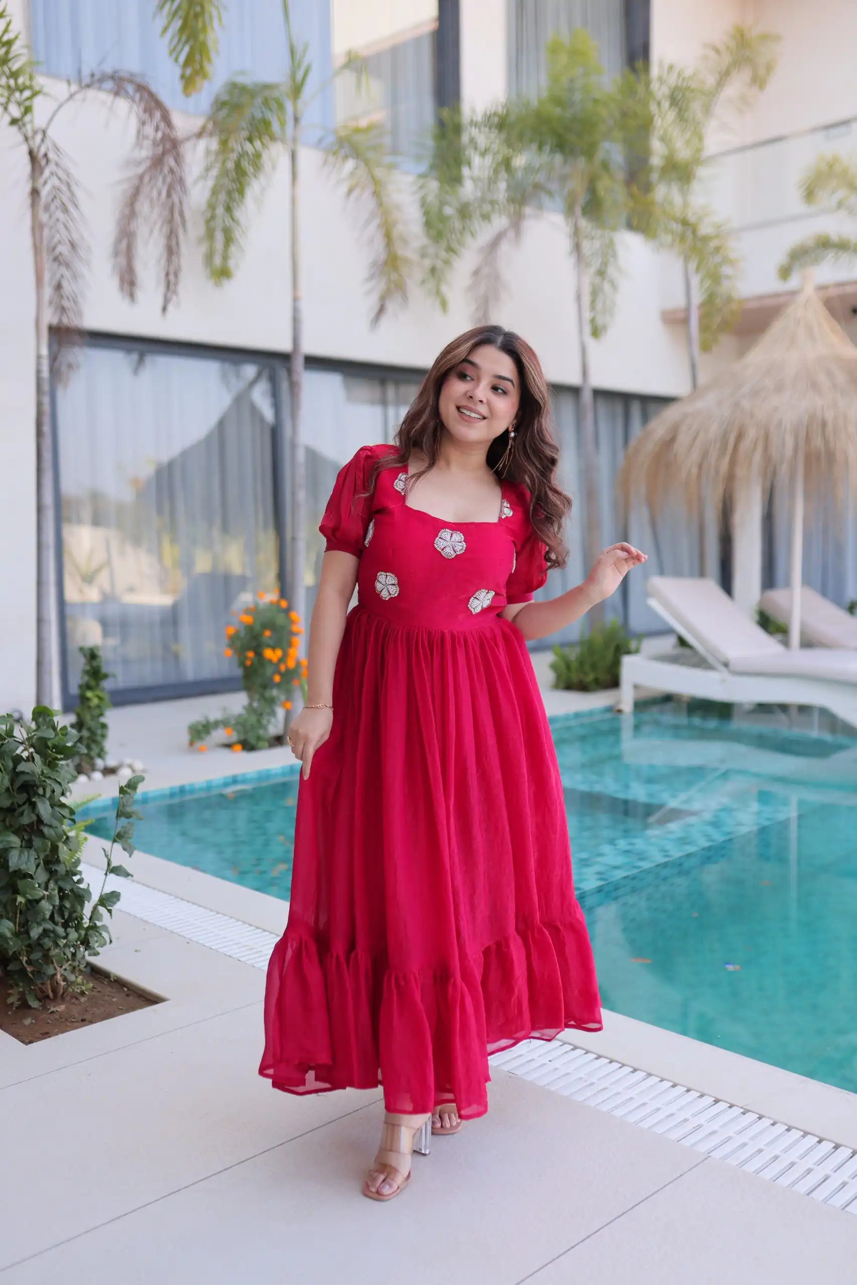 Pink Fendi Silk Embroidery Bead Work Gown - Image 5