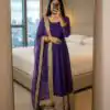 Purple Roman Silk Embroidery Lace Work Gown