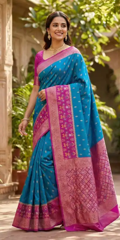 Blue Pochampalli Silk Zari Work Saree