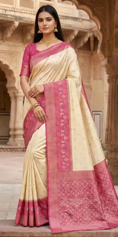 Off White Pochampalli Silk Zari Work Saree