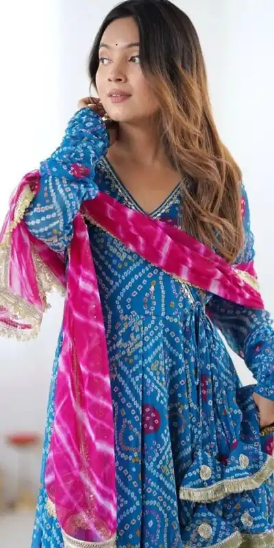 Blue Faux Georgette Digital Print Gown