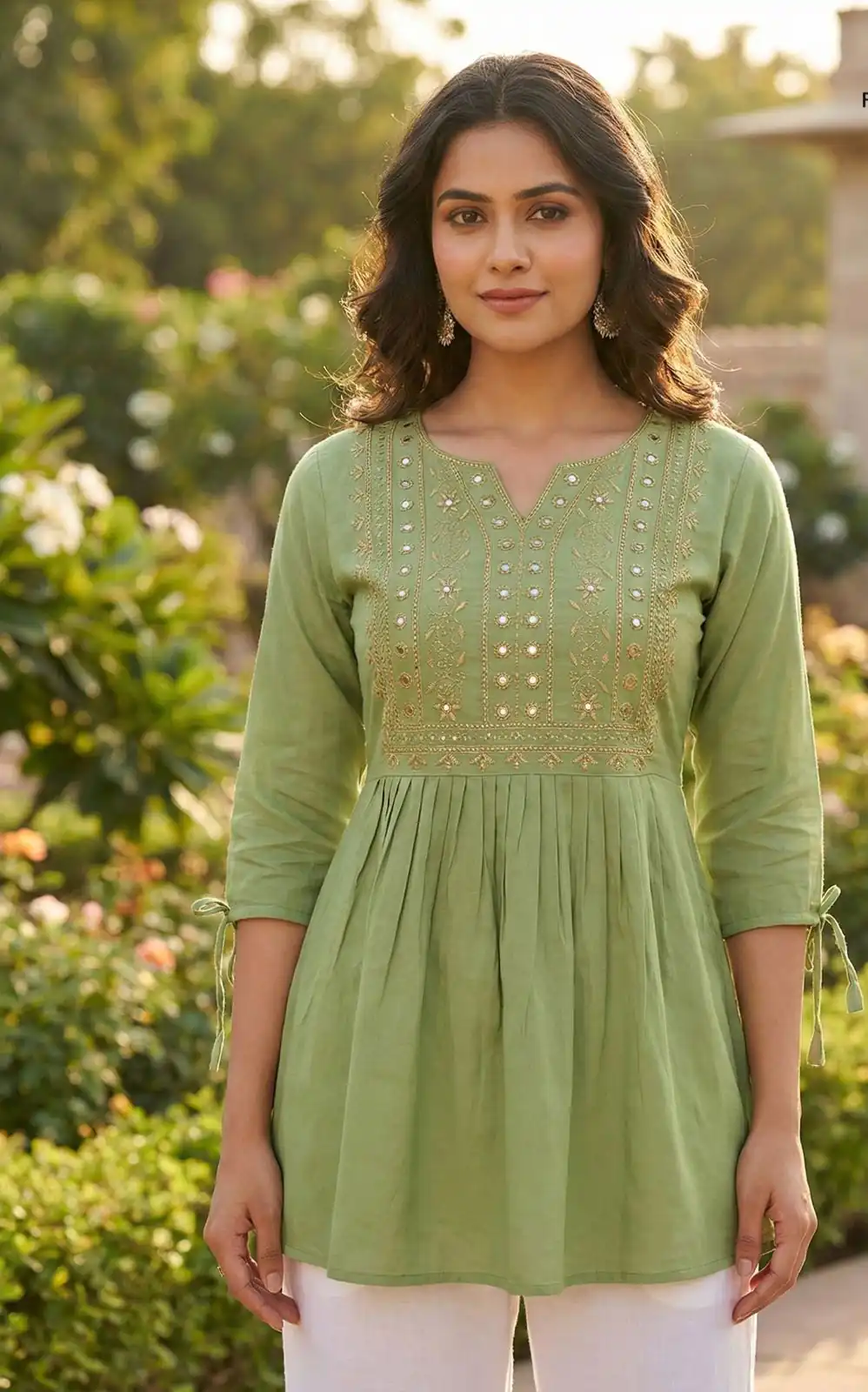 Pista Rayon Thread Work Fancy Kurti