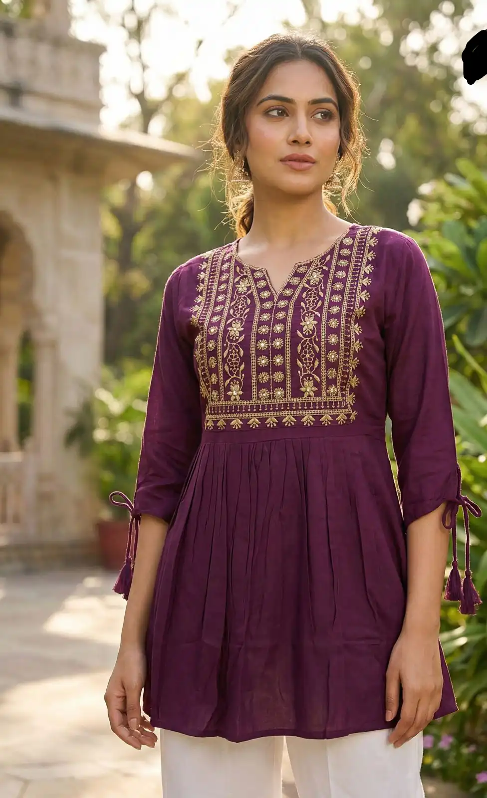 Wine Rayon Thread Work Fancy Kurti