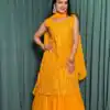 Yellow Georgette Mirror Work Lehenga Choli