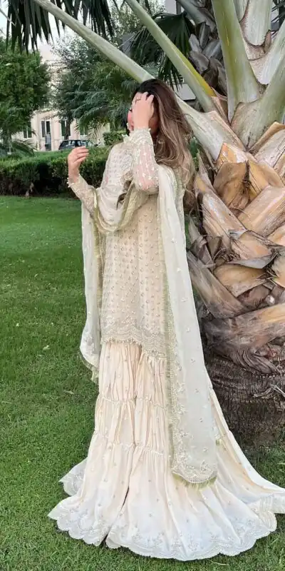 Off White Chinon Silk Sequence Work Salwar Suit