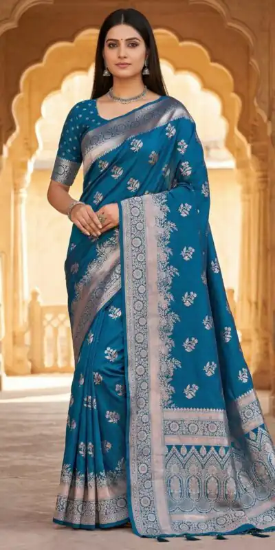 Blue Banarasi Zari Lace Work Saree
