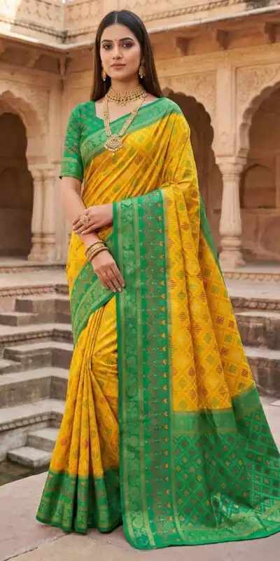 Mustered Pochampalli Lace Zari Work Saree