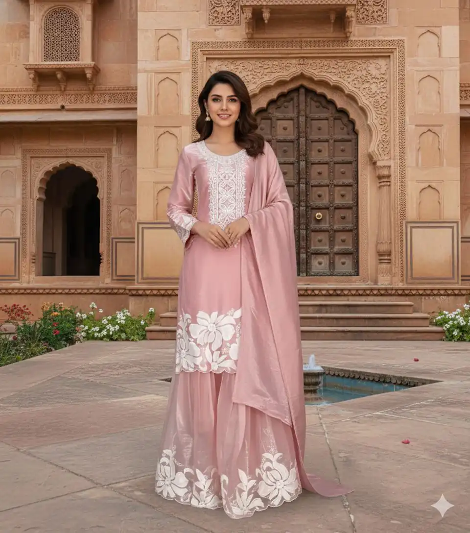 Pink Organza Silk Sequence Work Salwar Suit - Image 3