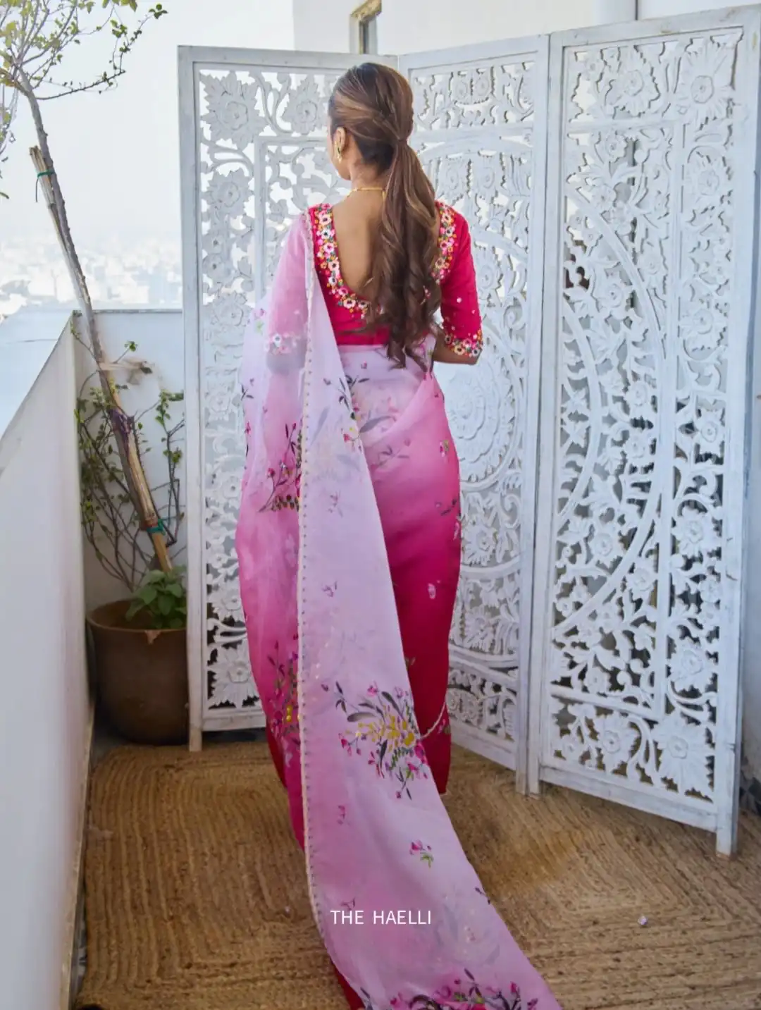 Pink Soft Tebby Silk Beads Sequins Work Saree - Image 2