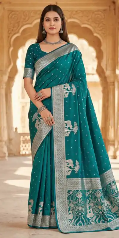Teal Pure Banarasi Silk Zari Lace Work Saree