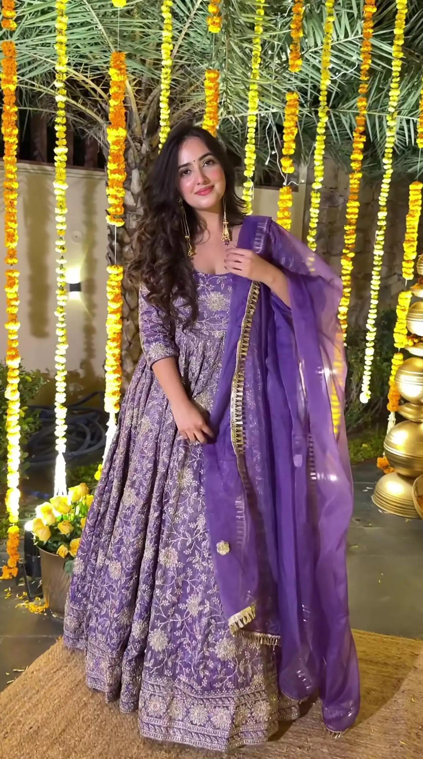 Purple Crunchy Silk Embroidery Work Anarkali Suit - Image 4