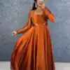Orange Rangoli Silk Handwork Lace Work Gown