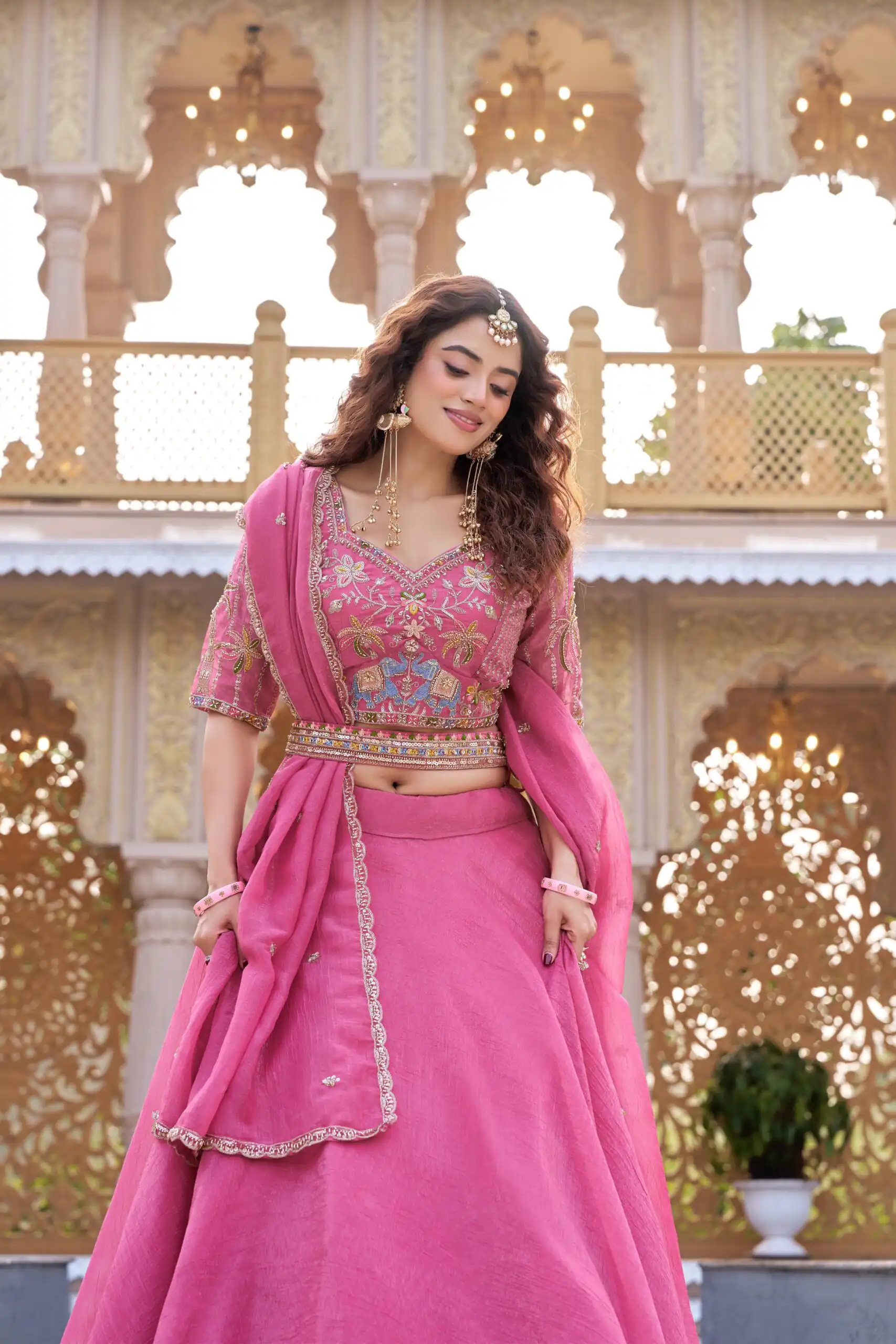 Pink Crunchy Embroidery Work Lehenga Choli - Image 2