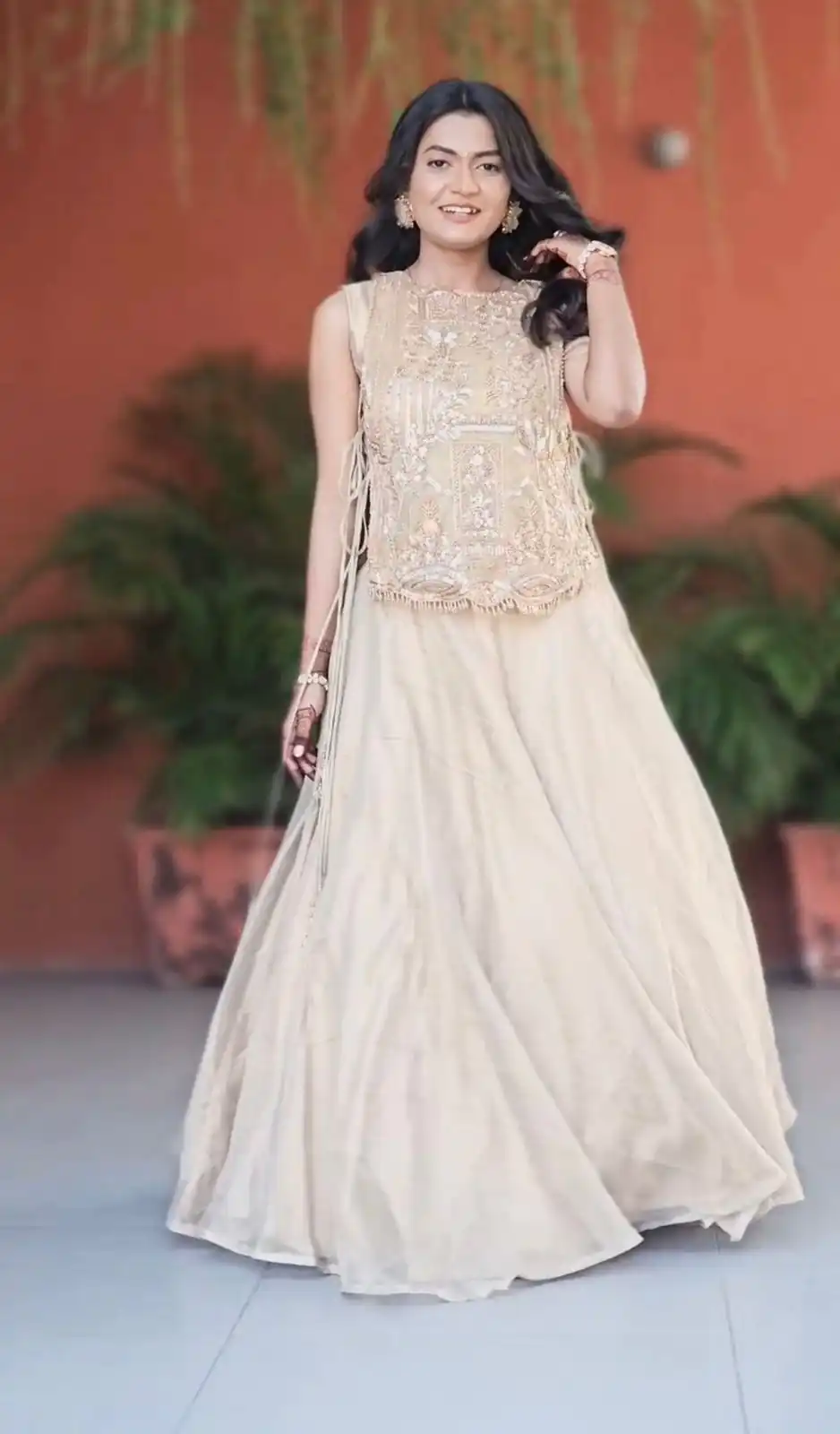 Off White Vichitra Silk Embroidery Work Lehenga Choli