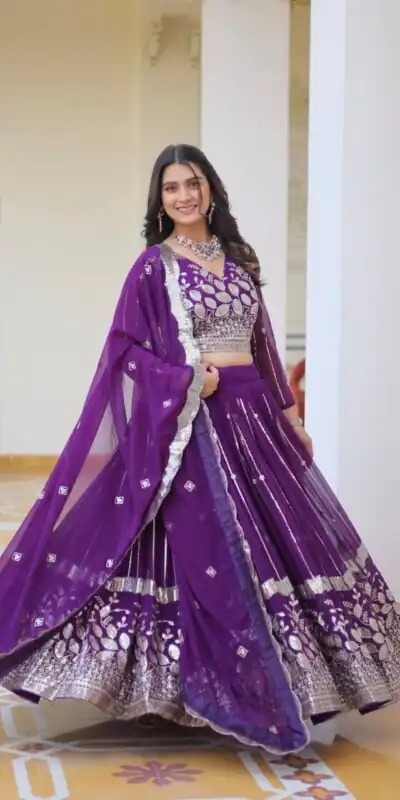Purple Fox Georgette Embroider Work Lehenga Choli