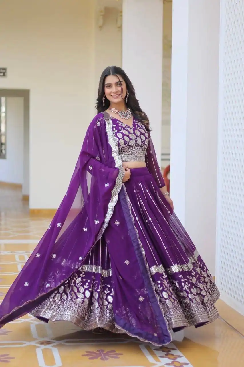 Purple Fox Georgette Embroider Work Lehenga Choli