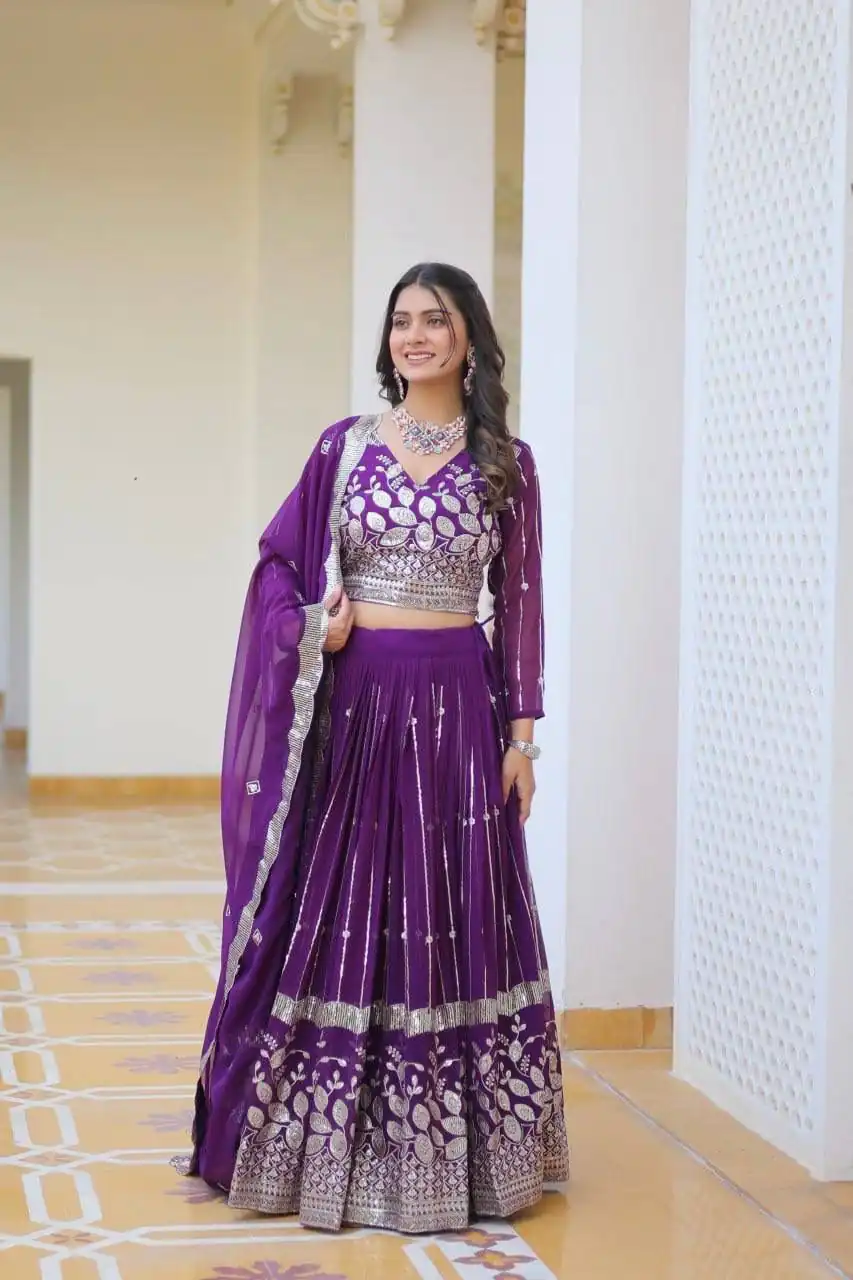 Purple Fox Georgette Embroider Work Lehenga Choli - Image 3