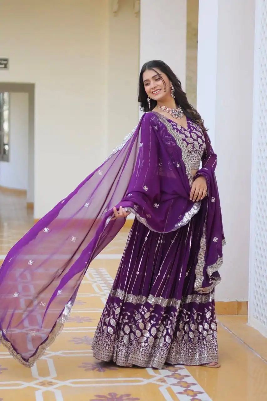 Purple Fox Georgette Embroider Work Lehenga Choli - Image 4