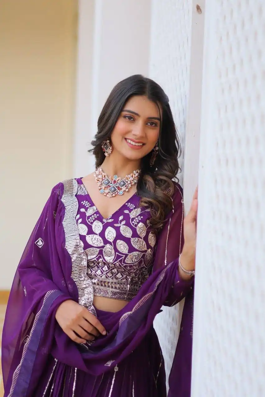 Purple Fox Georgette Embroider Work Lehenga Choli - Image 5