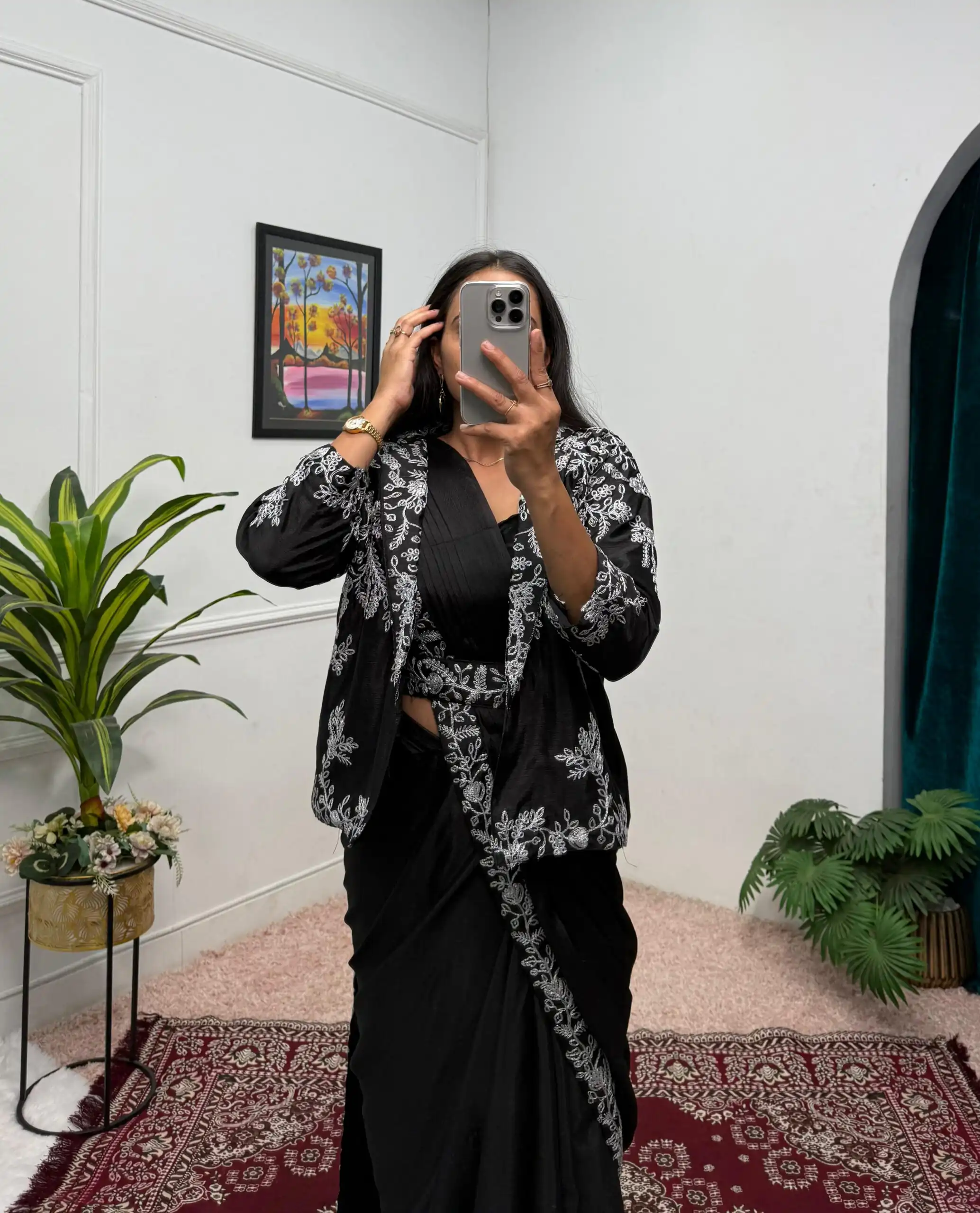 ST 1090 Black Color Chinon Saree with Embroidery Work & Lace Work. Now at just ₹2099. Delivery 4-6 Working Days. Shop now. | Sarees, Bollywood Sarees, Creative Sarees, Designer Sarees, Embroidered Sarees, Ethnic Saree, Modern Digital sarees, Party Wear Sarees