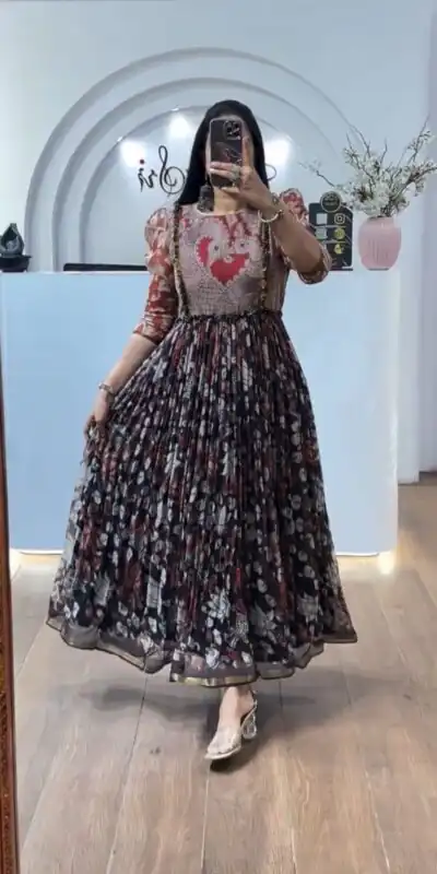 PC 540 Black Color Cota checks Gown with Kalamkari Print. Wedding, Party, Festive Introductory Price ₹1849. Delivery 4-6 Working Days. Shop now. | Gowns, Bollywood Gowns, Creative Gowns, Designer Gowns, Embroidered Gowns, Party Wear Gowns