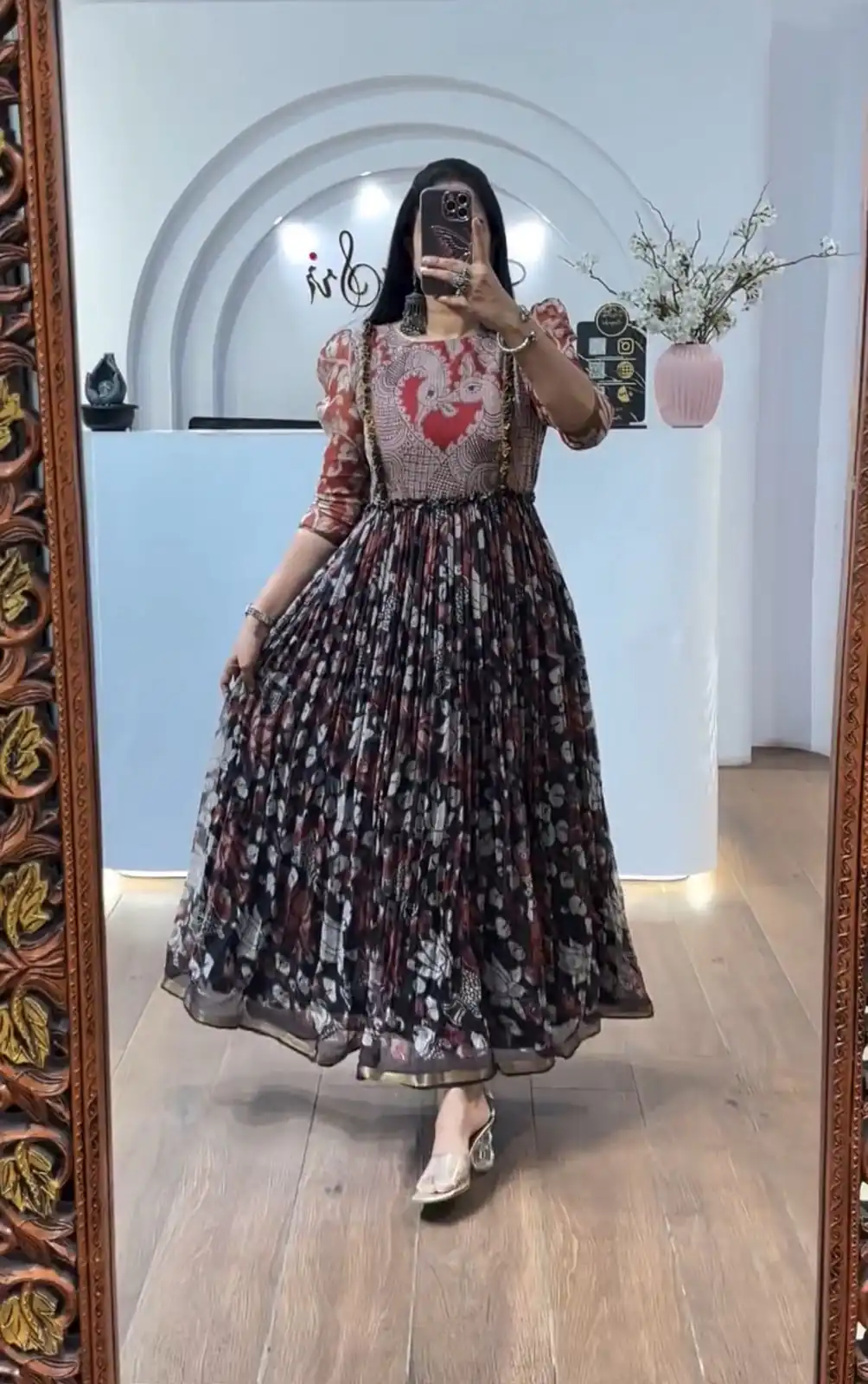 PC 540 Black Color Cota checks Gown with Kalamkari Print. Wedding, Party, Festive Introductory Price ₹1849. Delivery 4-6 Working Days. Shop now. | Gowns, Bollywood Gowns, Creative Gowns, Designer Gowns, Embroidered Gowns, Party Wear Gowns