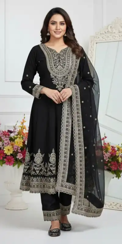 KF-1715 Black in Faux Georgette Embroidery Work & Lace Work Salwar Suit . Get it for ₹2399. Delivery 4-6 Working Days. Shop now. | Jump Suits, Tops & Bottoms, Track Suits, Trendy Wear, Salwar suit, Designer Suits, Casual Suits, Creative suits, Palazzo Suits, Party Wear Suits, Patiala Suits, Straight Suits