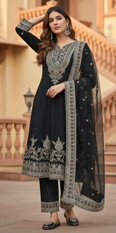 KF-1715 Black in Faux Georgette Embroidery Work & Lace Work Salwar Suit . Get it for ₹2399. Delivery 4-6 Working Days. Shop now. | Jump Suits, Tops & Bottoms, Track Suits, Trendy Wear, Salwar suit, Designer Suits, Casual Suits, Creative suits, Palazzo Suits, Party Wear Suits, Patiala Suits, Straight Suits
