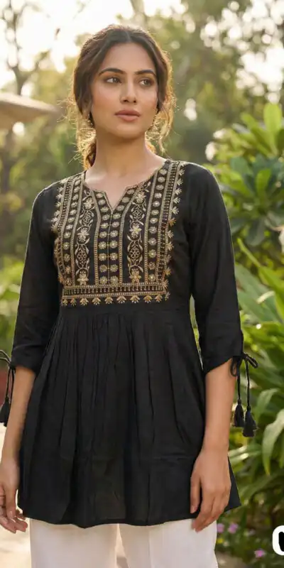 INLI Charmi vol 5 Black Rayon Thread Work Kurti . Wedding, Party, Festive, Events Affordable Price ₹1349. Delivery 4-6 Working Days. Shop now. | Kurti, Bollywood Kurti, Creative Kurtis, Designer Kurti, Party Wear Kurti, Selfie Kurti