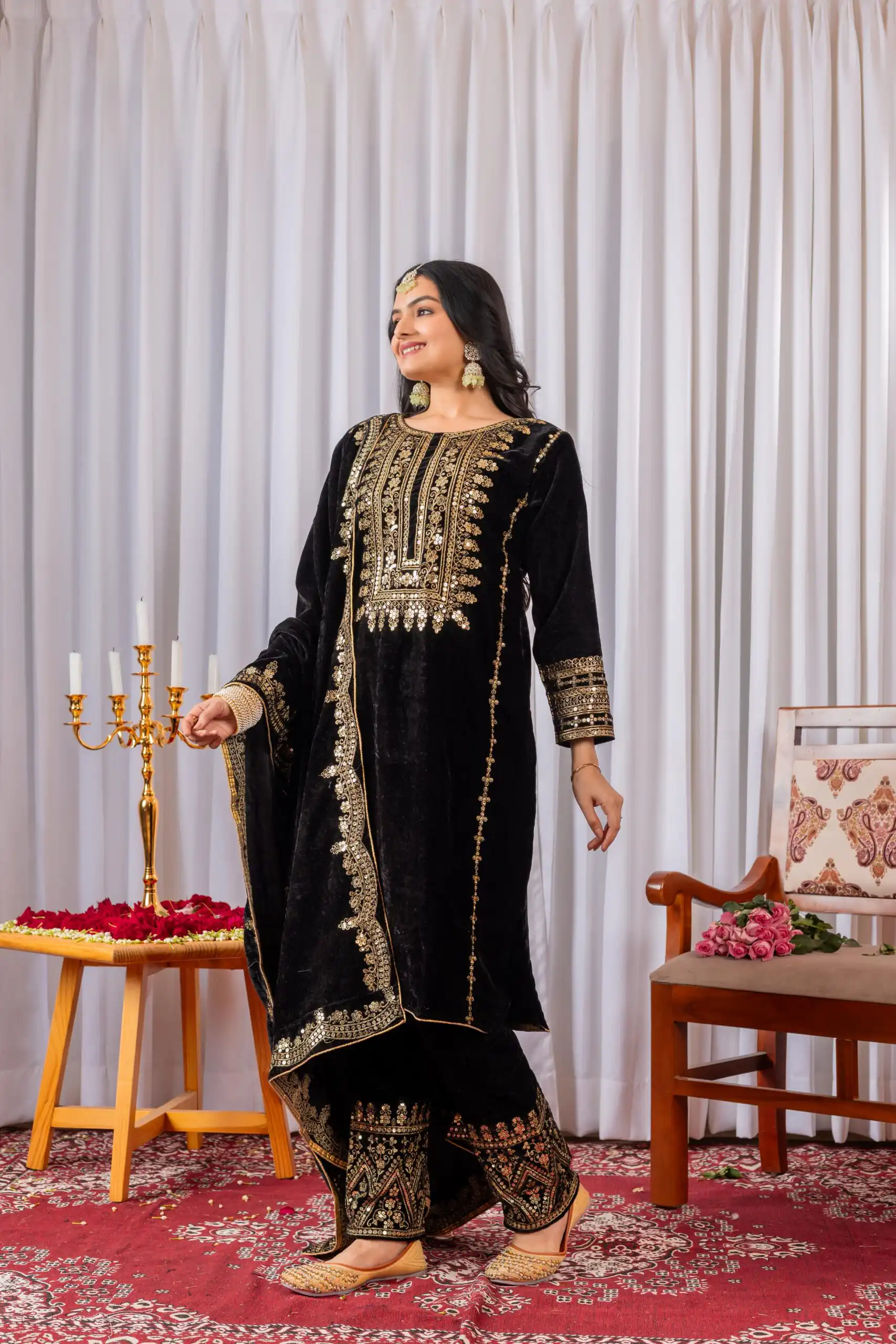 AD 089 Black Viscose Velvet Salwar Suit with Embroidery Work. Affordable Price ₹1999. Delivery 4-6 Working Days. Shop now. | Jump Suits, Salwar suit, Designer Suits, Casual Suits, Creative suits, Palazzo Suits, Party Wear Suits, Patiala Suits, Straight Suits
