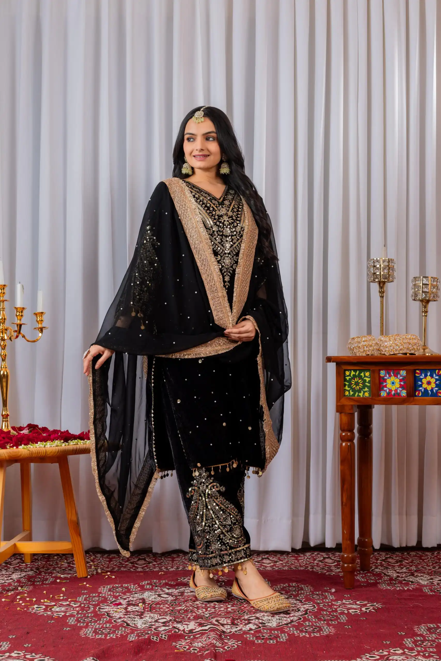 AD 134 Black Color Heavy Pure Viscose Velvet Embroidery Sharara Suit Wedding, Party, Festive, Events Etc. Expected Delivery  4-6 Working Days @2099/- | Jump Suits, Straight Suits, Salwar suit, Designer Suits, Casual Suits, Creative suits, Palazzo Suits, Party Wear Suits, Patiala Suits