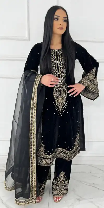 AD 222 Black Viscose Velvet Salwar Suit with Embroidery Work & Lace Work. Best Price ₹2099. Delivery 4-6 Working Days. Shop now. | Jump Suits, Salwar suit, Designer Suits, Casual Suits, Creative suits, Palazzo Suits, Party Wear Suits, Patiala Suits, Straight Suits