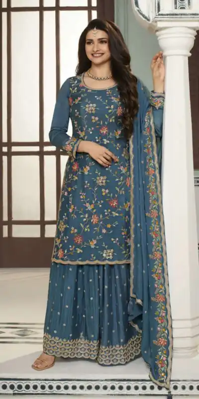 FC AVANTI 66301 Blue Chinon Salwar Suit Perfect for Wedding, Party, Traditional Day, Durga Puja, Makar Sankranti – . Get it for ₹3049. Delivery 4-6 Wor | Jump Suits, Salwar suit, Designer Suits, Casual Suits, Creative suits, Palazzo Suits, Party Wear Suits, Patiala Suits, Straight Suits