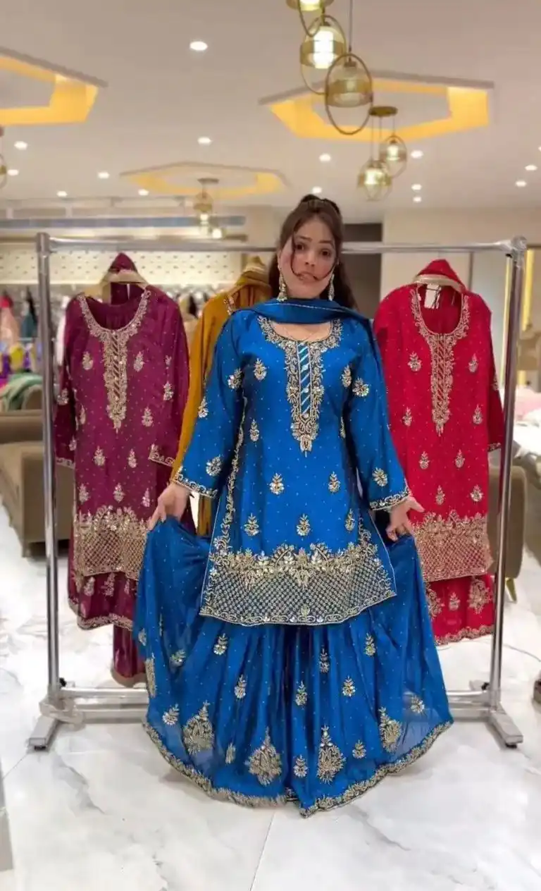 NF 1249 Blue Color Chinon Silk Salwar Suit with Embroidery Work. Online Get it for ₹2149. Delivery 4-6 Working Days. Shop now. | Jump Suits, Salwar suit, Designer Suits, Casual Suits, Creative suits, Palazzo Suits, Party Wear Suits, Patiala Suits, Straight Suits