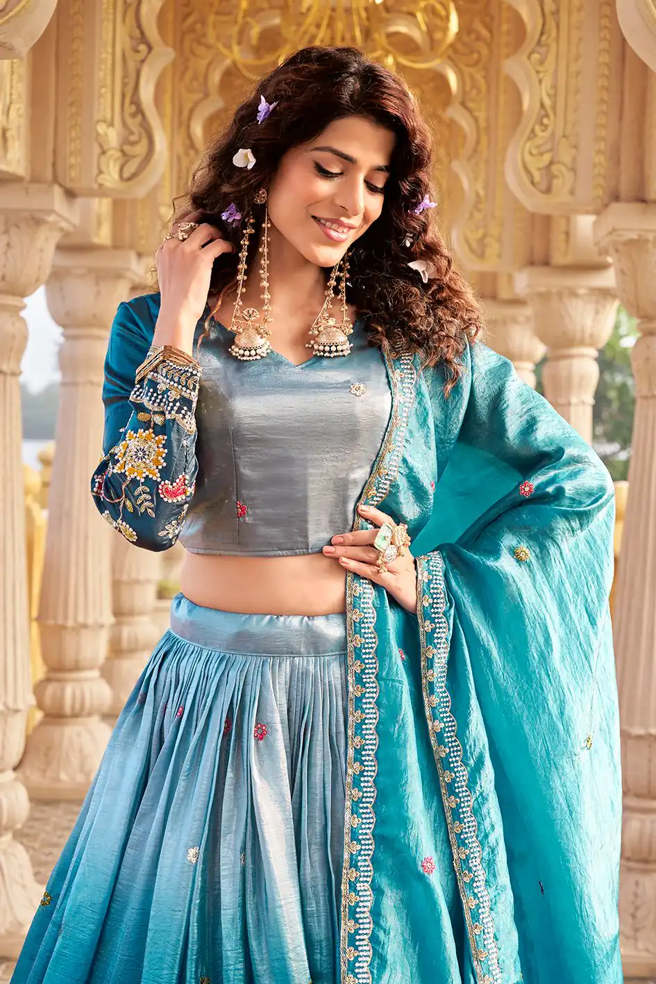Ram 159 Blue Gold Crush Lehenga Choli Perfect for Wedding, Party, Ethnic Day, Karwa Chauth, Sangeet – . Special Price ₹2649. Delivery 4-6 Working Days. | Lehenga, Bollywood Lehenga, Creative Lehenga, Designer Lehenga, Embroidered Lehenga, Party Wear Lehenga