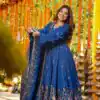 NF 1264 Blue Natural Crap Silk Anarkali Suit with Embroidery Work. Available at ₹3049 only. Delivery 4-6 Working Days. Shop now. | Anarkali Suits, Bollywood Anarkali, Creative-Anarkali, Designer Anarkali, Embroidered Anarkali, Party Wear Anarkali