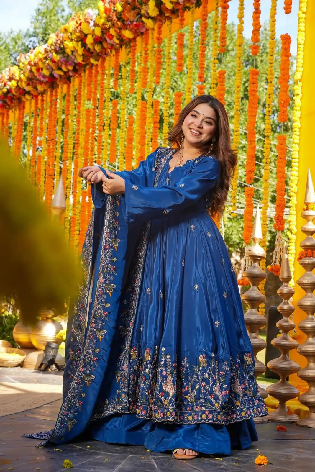 NF 1264 Blue Natural Crap Silk Anarkali Suit with Embroidery Work. Available at ₹3049 only. Delivery 4-6 Working Days. Shop now. | Anarkali Suits, Bollywood Anarkali, Creative-Anarkali, Designer Anarkali, Embroidered Anarkali, Party Wear Anarkali