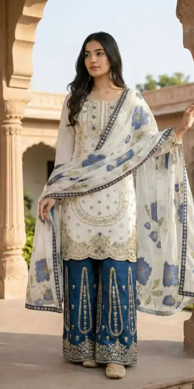 NSR 884 Blue Organza Silk Salwar Suit with Digital Print & Embroidery Work. Introductory Price ₹2149. Delivery 4-6 Working Days. Shop now. | Jump Suits, Salwar suit, Designer Suits, Casual Suits, Creative suits, Palazzo Suits, Party Wear Suits, Patiala Suits, Straight Suits