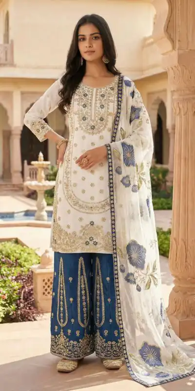 NSR 884 Blue Organza Silk Salwar Suit with Digital Print & Embroidery Work. Introductory Price ₹2149. Delivery 4-6 Working Days. Shop now. | Jump Suits, Salwar suit, Designer Suits, Casual Suits, Creative suits, Palazzo Suits, Party Wear Suits, Patiala Suits, Straight Suits