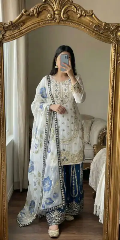 NSR 884 Blue Organza Silk Salwar Suit with Digital Print & Embroidery Work. Introductory Price ₹2149. Delivery 4-6 Working Days. Shop now. | Jump Suits, Salwar suit, Designer Suits, Casual Suits, Creative suits, Palazzo Suits, Party Wear Suits, Patiala Suits, Straight Suits